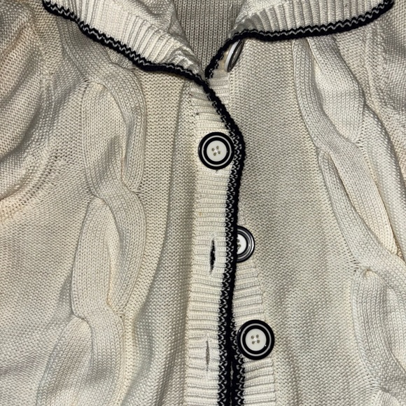 Croft & Barrow Cream Cable Knit Cardigan Sweater Black Trim Womens XL - Picture 2 of 5